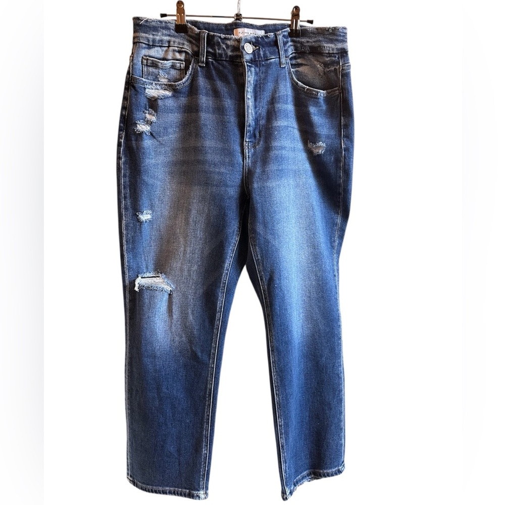 Flying Monkey Women's Boot Cut Distressed Jeans - Blue. EUC